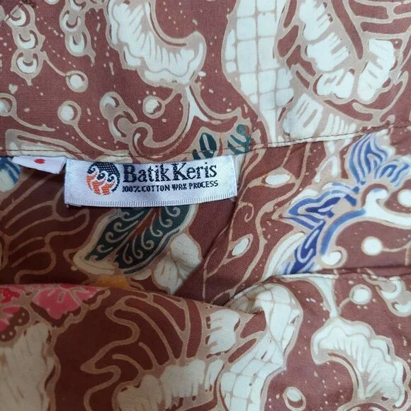 Batik Keris Womens Cotton Brown Floral Off Shoulder Shift Dress Small Sleeveless - Picture 3 of 5